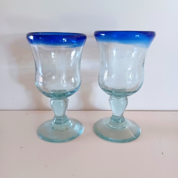 Pair of Mexican Hand-blown Cobalt Blue Shot Glasses - Picture 6 of 6